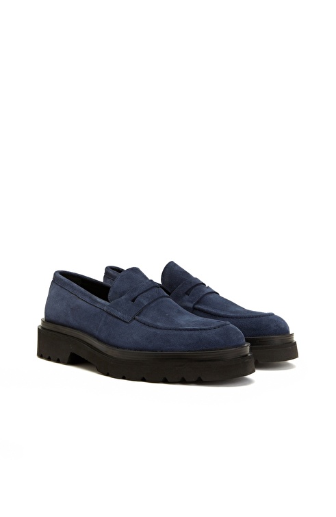 Navy Blue Men's Suede Leather Loafers