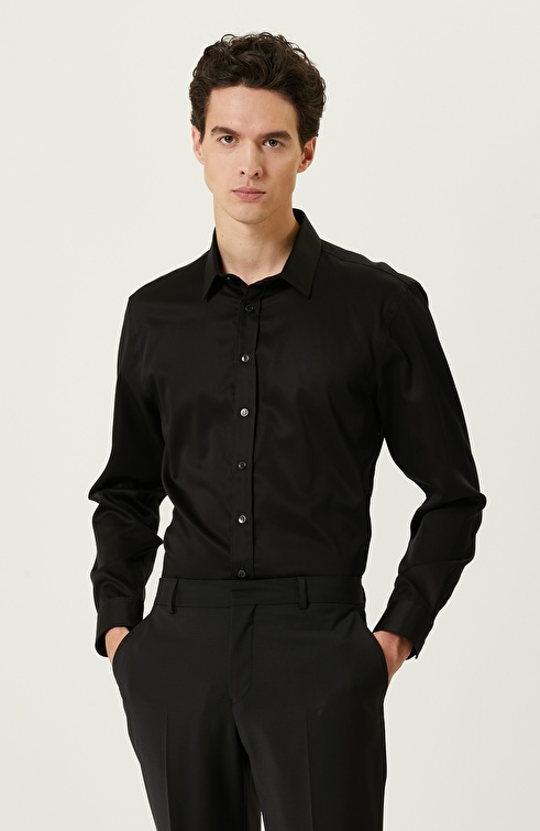 Slim Fit Black Non-iron Shirt