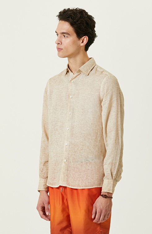 Beige Long Sleeve Linen Shirt