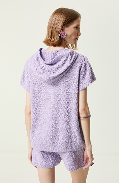 Lilac Short Sleeve Hooded Cardigan