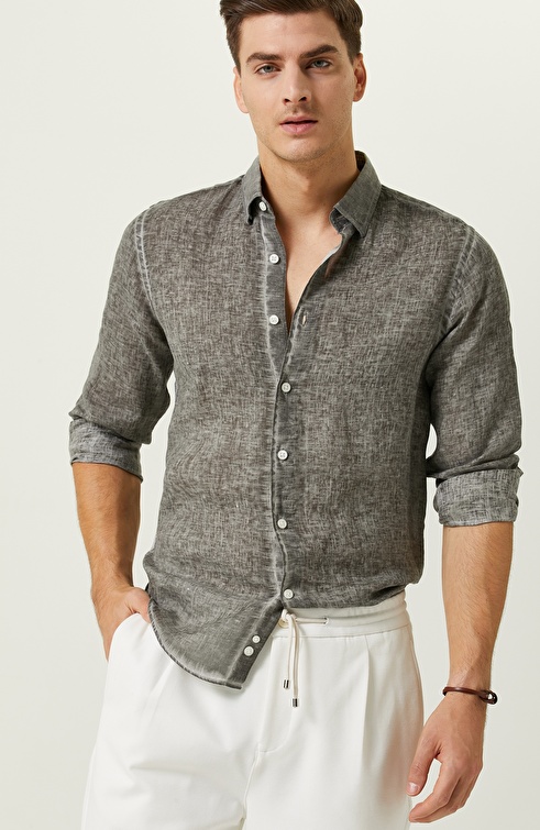 Anthracite Long Sleeve Linen Shirt