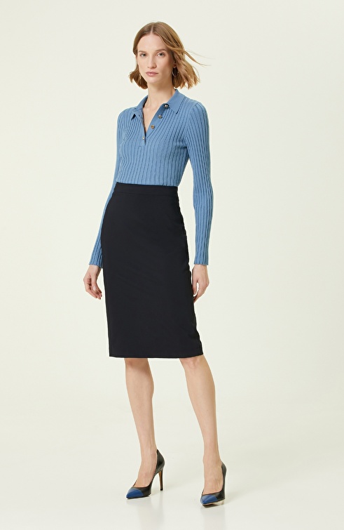 Navy Blue Knee Length Pencil Skirt