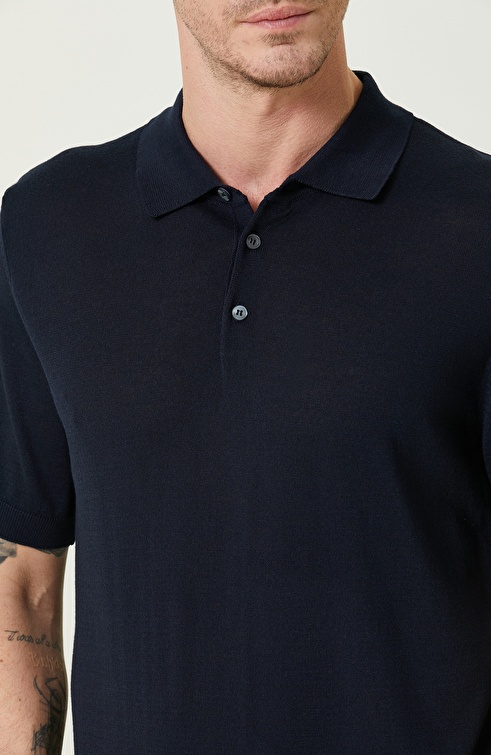 Navy Blue Polo Neck Basic Sweater