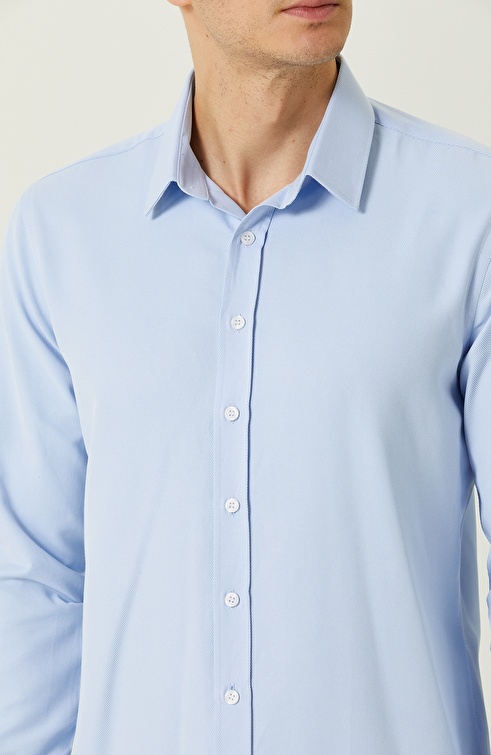 Slim Fit Light Blue Basic Diagonal Shirt