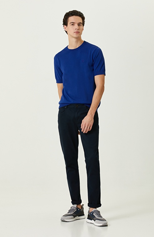 Navy Blue Slim Fit Casual Trousers