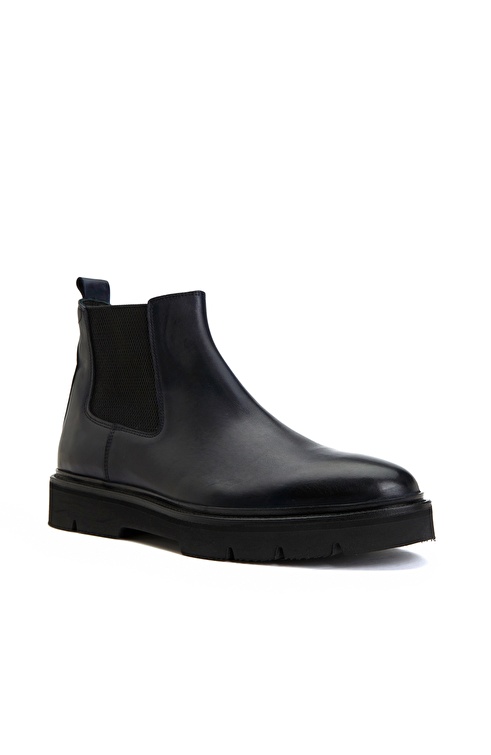 Navy Blue Men's Leather Boots