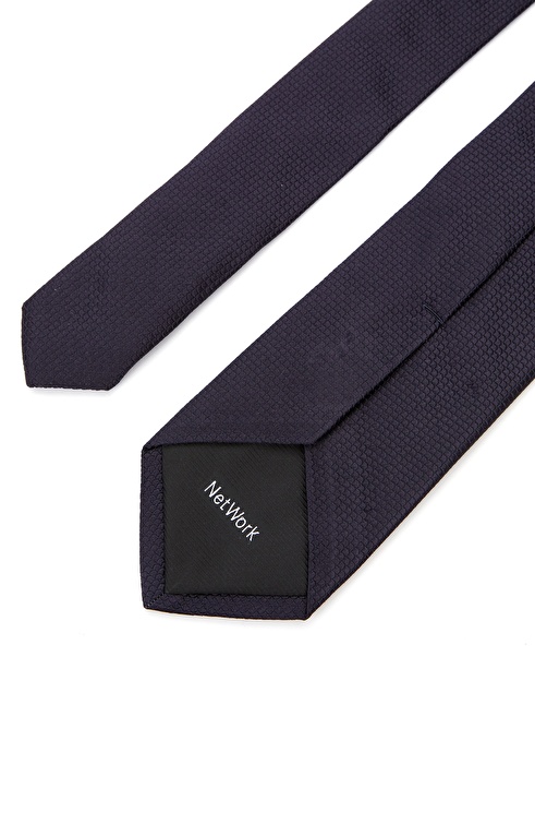 Navy Blue Patterned Silk Tie