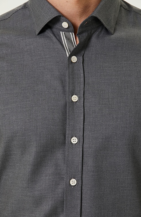 Slim Fit Anthracite Diagonal Cotton Shirt