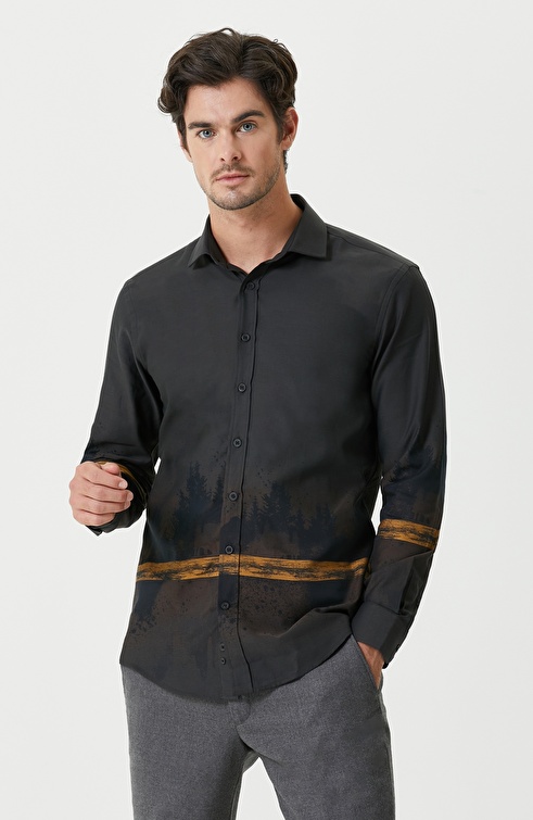 Slim Fit Black Brown Shirt