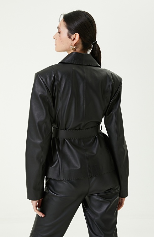 Belted Black Leather Jacket