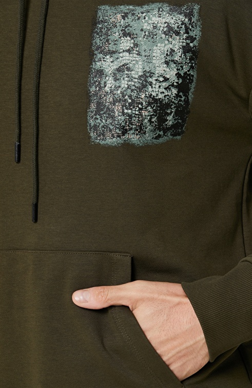 Khaki Hooded Combed Cotton Sweatshirt