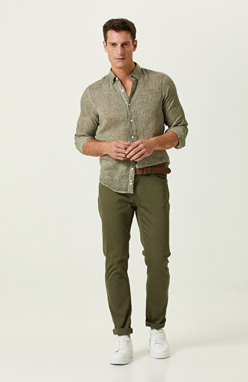 Khaki Long Sleeve Linen Shirt