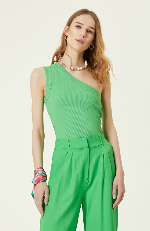 Green One-Shoulder Blouse