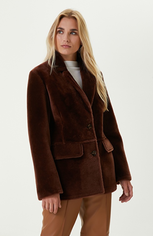 Brown Blazer Leather Coat