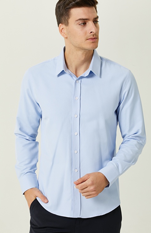 Slim Fit Light Blue Basic Diagonal Shirt