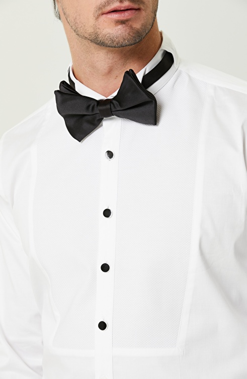 Slim Fit White Satin Tuxedo Shirt