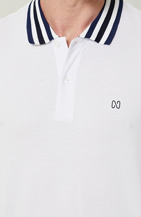 White Blue Short Sleeve Polo Neck Tshirt