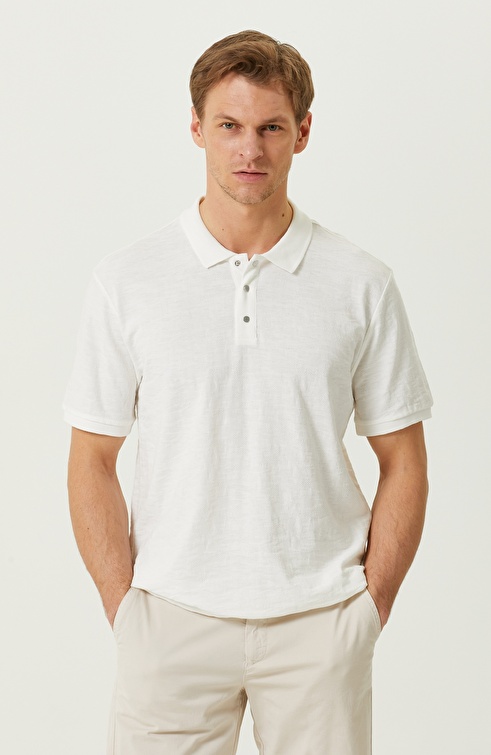 Ecru Short Sleeve Polo Neck T-shirt