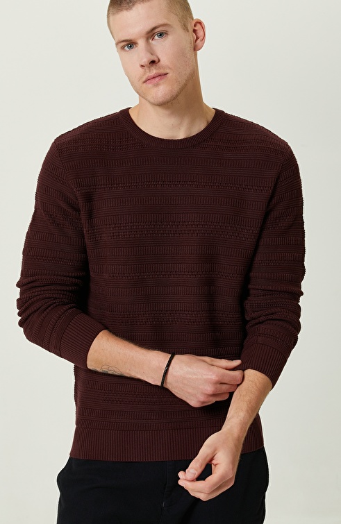 Burgundy Patterned Knitwear Sweater