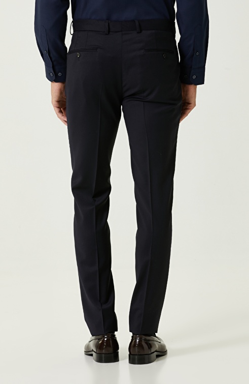 Slim Fit Navy Blue Wool Trousers