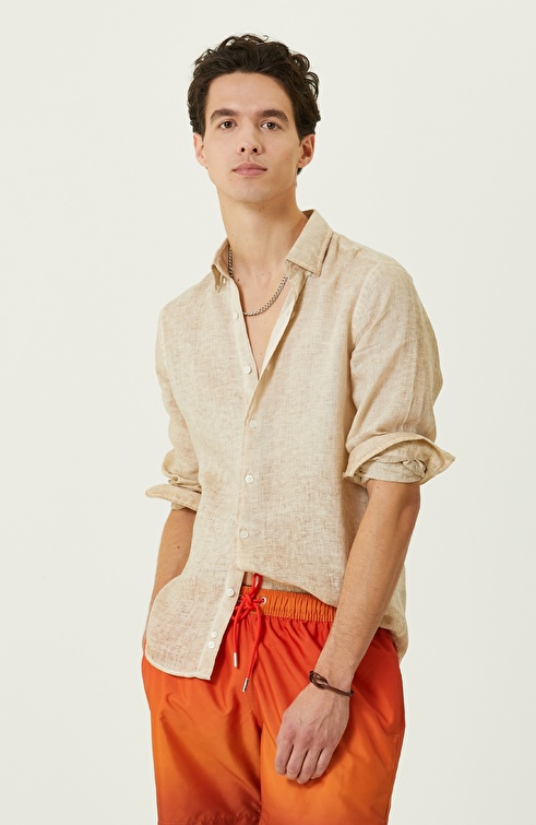 Beige Long Sleeve Linen Shirt