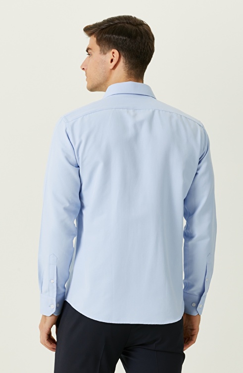 Slim Fit Light Blue Basic Diagonal Shirt