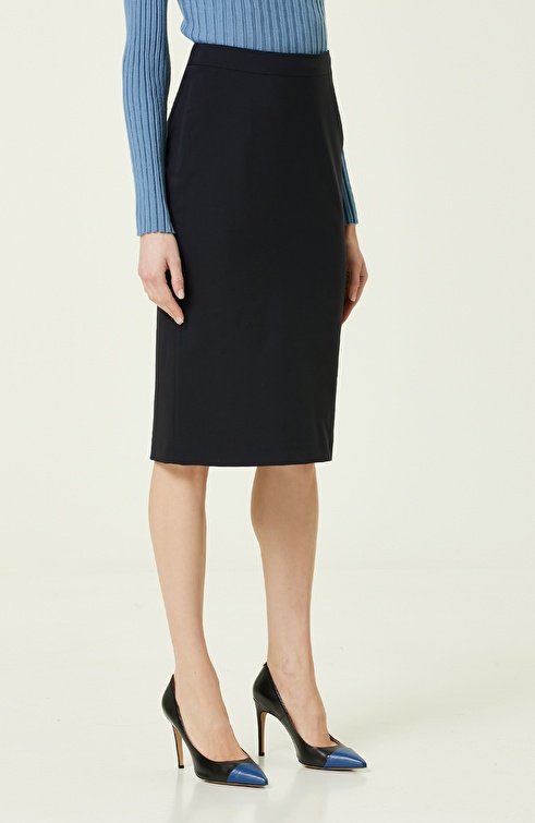 Navy Blue Knee Length Pencil Skirt