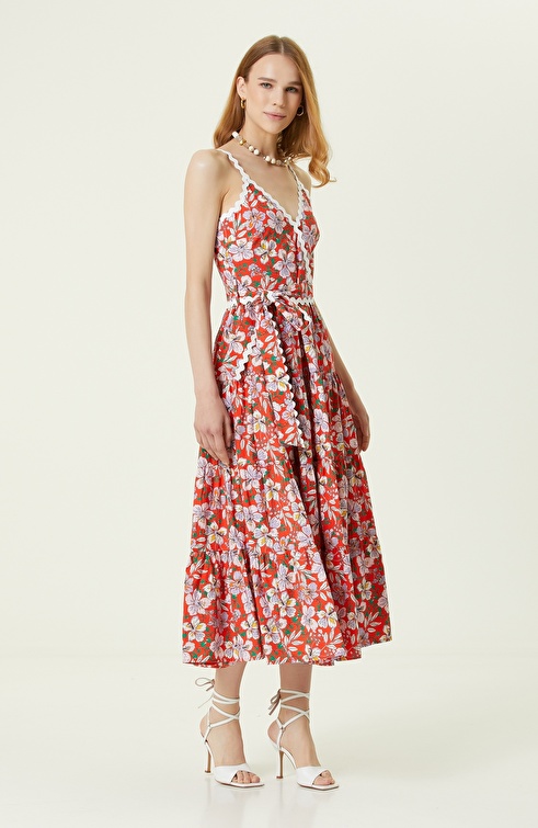 Pomegranate Flower Patterned Maxi Dress