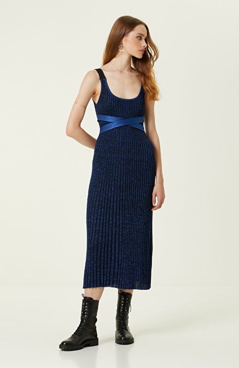 Blue Midi Knitwear Dress