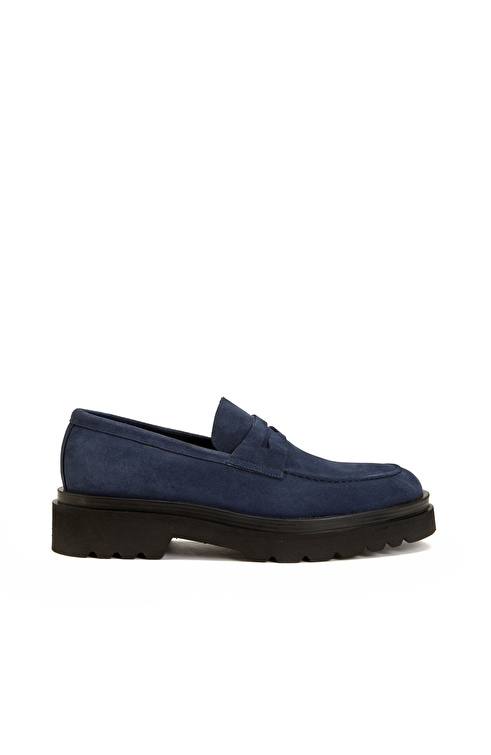 Navy Blue Men's Suede Leather Loafers