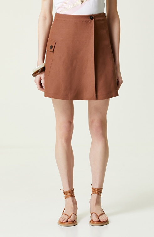 Brown Mini Length Woven Skirt