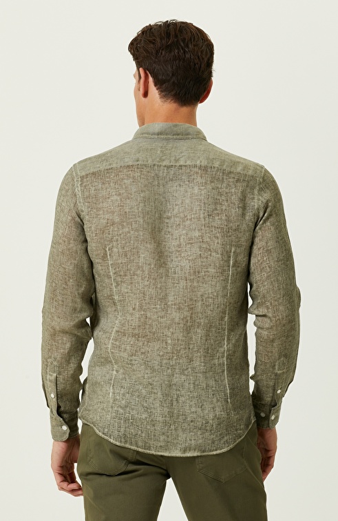 Khaki Long Sleeve Linen Shirt