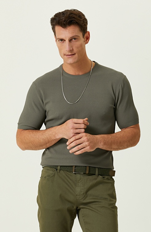 Khaki Short Sleeve Knitwear Sweater