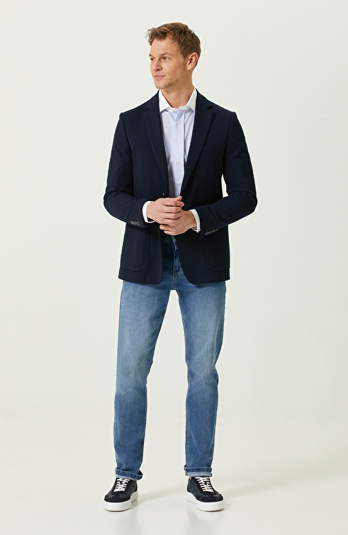 Navy Blue Slim Fit Denim Pants