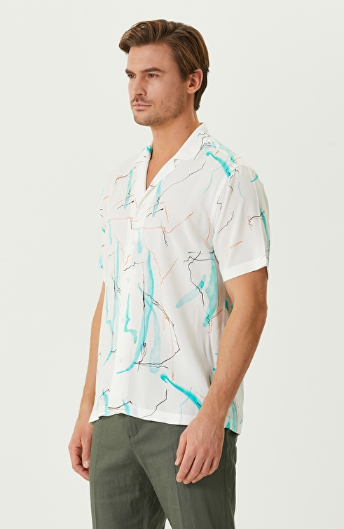 Comfort Fit White Turquoise Shirt