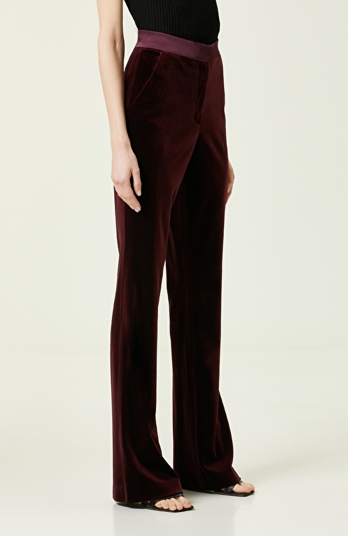 Claret Red Velvet Tuxedo Pants