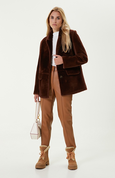 Brown Blazer Leather Coat