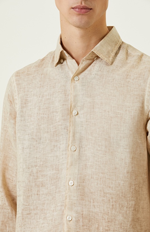 Beige Long Sleeve Linen Shirt