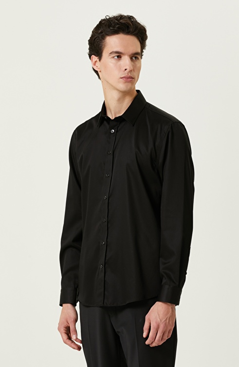 Slim Fit Black Non-iron Shirt