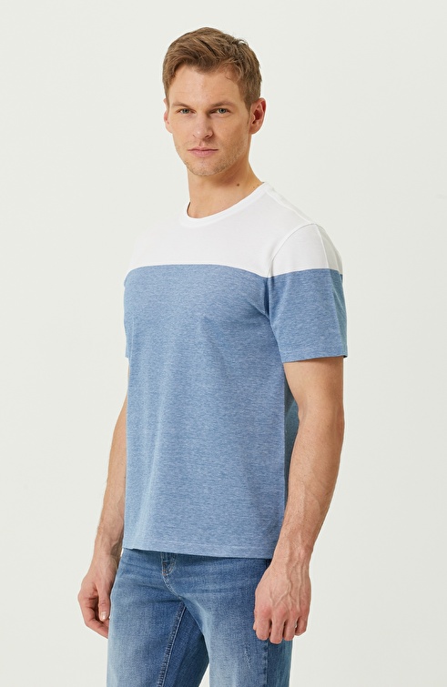 Turquoise White Short Sleeve Crew Neck T-shirt