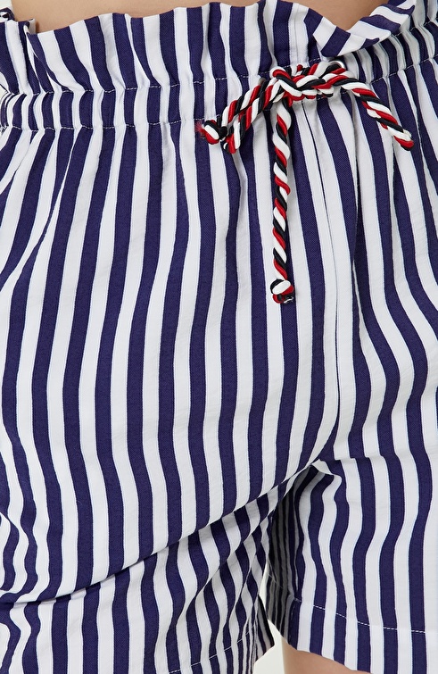 White Navy Striped Mini Shorts