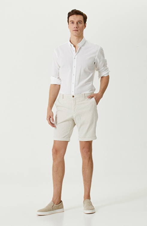 Ecru Beige Striped Shorts