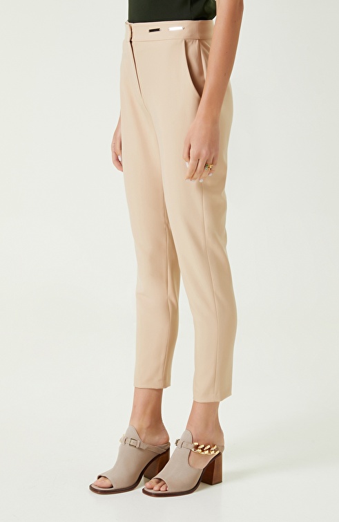 Beige Slim Fit Smart Casual Trousers