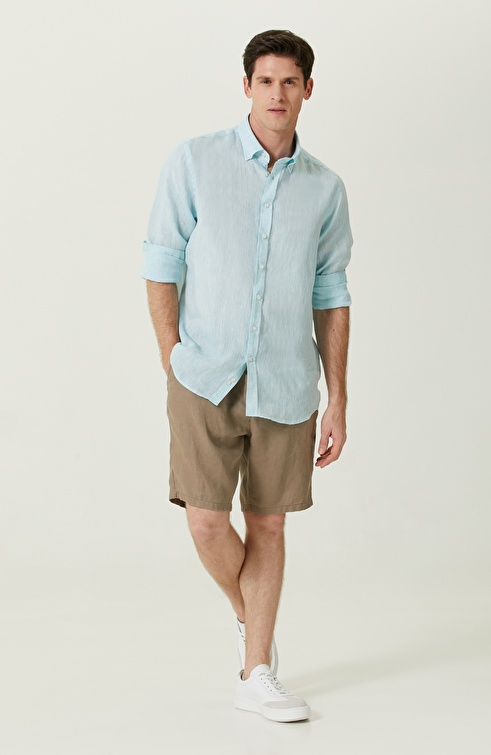 Mint Long Sleeve Linen Shirt