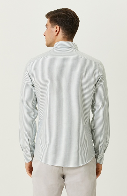 Green-White Striped Long Sleeve Shirt