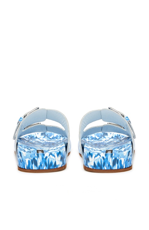 Sax White Patterned Women's Leather Slippers