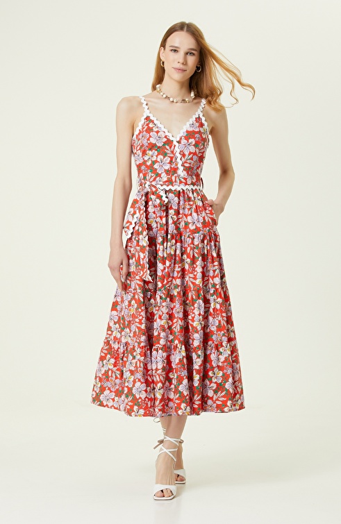 Pomegranate Flower Patterned Maxi Dress