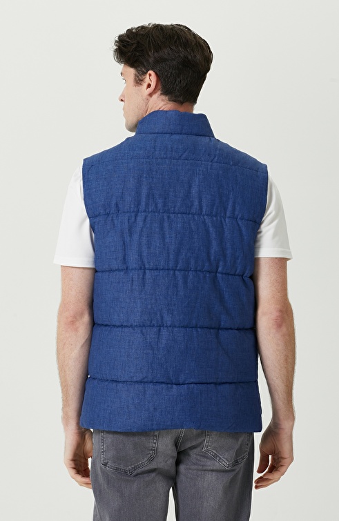 Indigo Stand Collar Casual Linen Vest