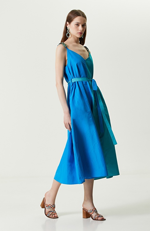 Turquoise Strap Long Taffeta Dress