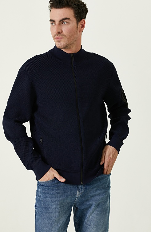 Navy Blue Knitwear Coat